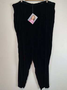 Diane Von Furstenberg Women's Black Silk Velvet Pull-On Pants Size 2X Tiny Flaw
